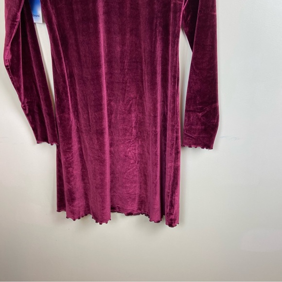 Abound Burgundy Maroon Velvet Lettuce Hem Mock Neck Longsleeve Dress Large‎ NWT - Picture 6 of 11